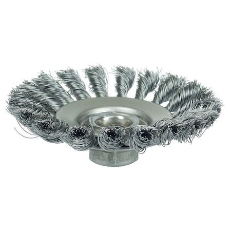 Weiler Knot Wire Bevel Brush 4-1/2" .014" Steel Fill 5/8"-11 UNC Nut 13456